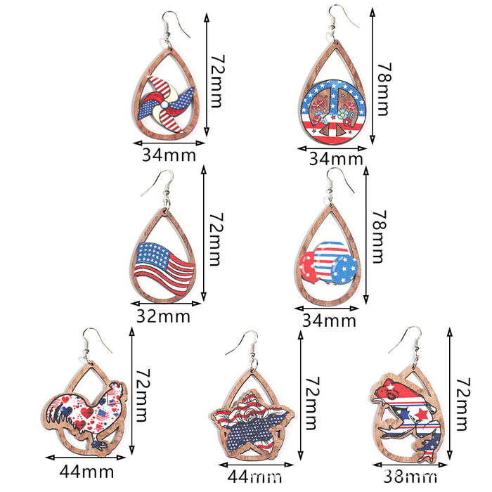 Wholesale Independence Day American Flag Color Wooden Print Drop Shape Earrings JDC-ES-ZiT001