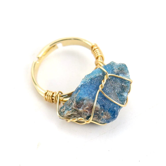 Wholesale New Personalized Handmade Wrapped Raw Stone Agate Ring Women's Adjustable Ring R02 JDC-RS-HXu003