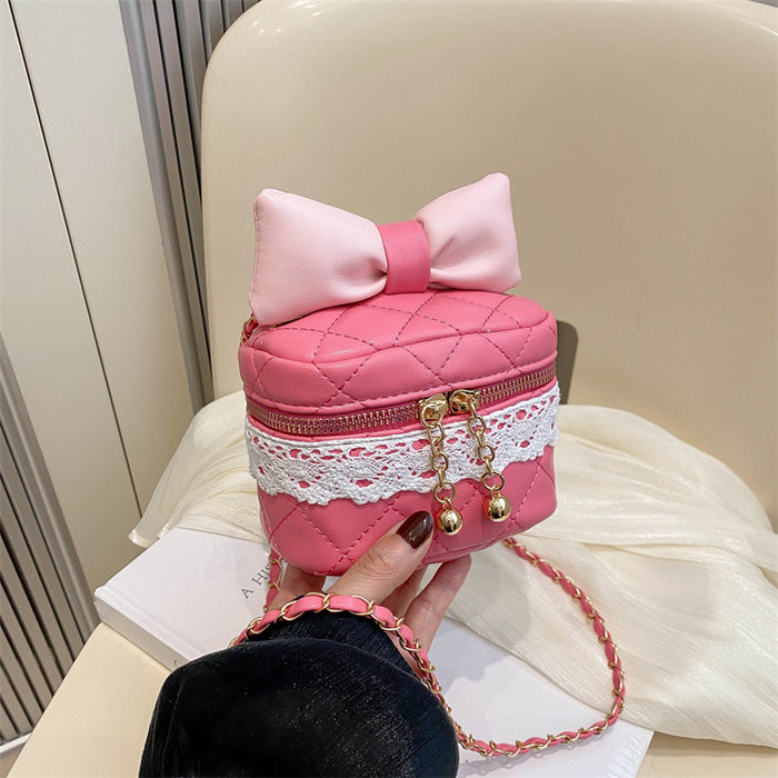 Wholesale Children's bag bow bucket bag cute contrasting color girl chain crossbody bag