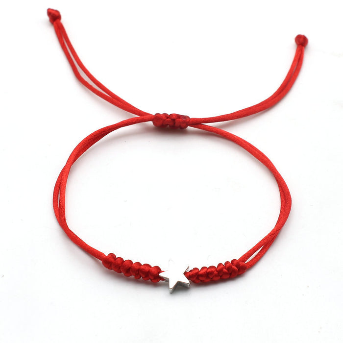 Wholesale Silver five-pointed star bracelet couple hand-woven red rope bracelet simple small jewelry