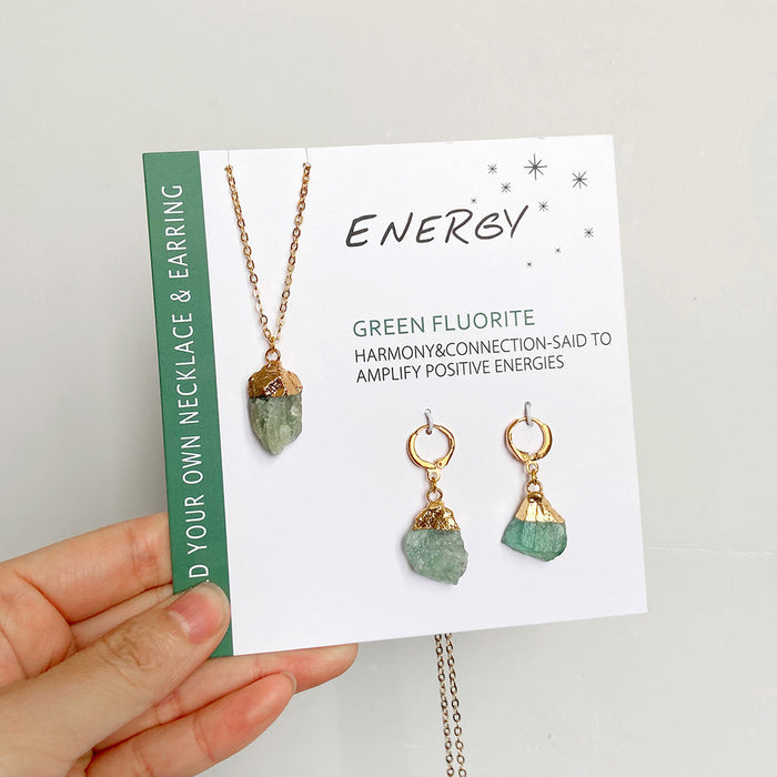 Wholesale Card mounted raw gemstone necklace and earring set jewelry