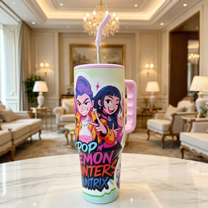 Wholesale Cartoon Straw Cup with Handle 304 Stainless Steel Insulated Tumbler