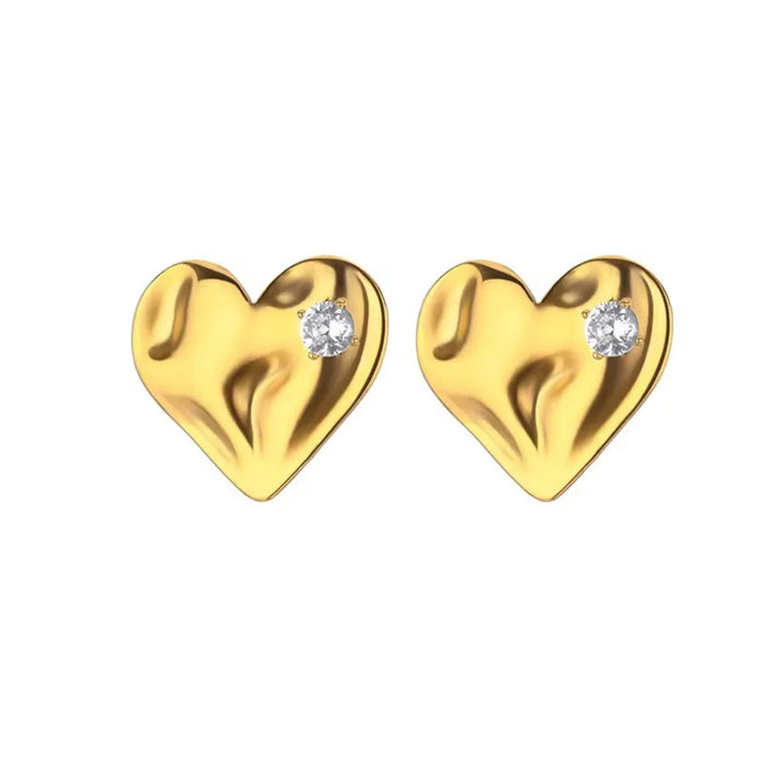 Wholesale Metallic Concave-convex Surface Heart-shaped Inlaid ZirconEarrings