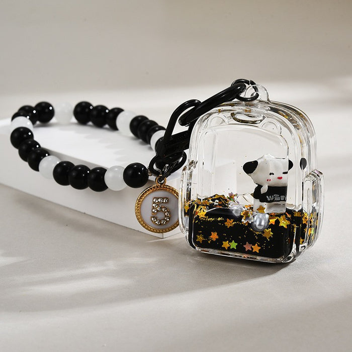 Wholesale Black and gold glitter bottle milk tea cup oil-filled acrylic keychain