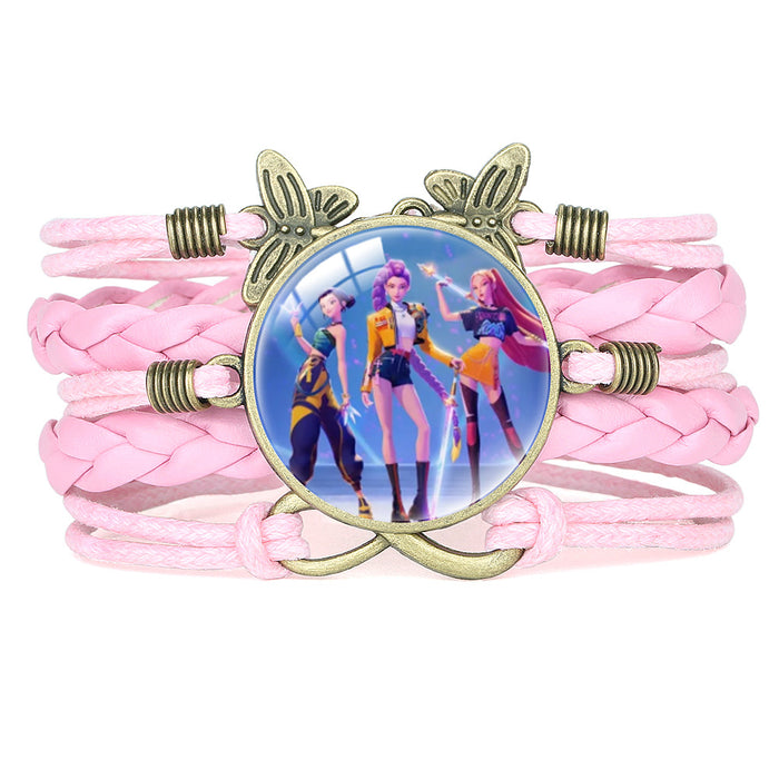 Wholesale KPOP Retro Butterfly Combination Cute Pink Multi-Layer Braided Girl Bracelet