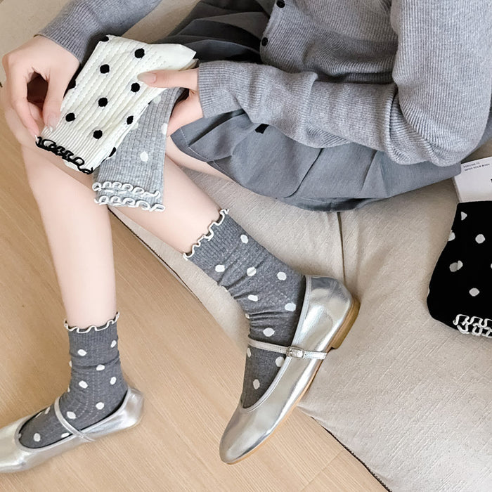 Wholesale Socks, polka dot versatile, mid tube socks, mesh stacking socks, cotton stacking socks, individually packaged