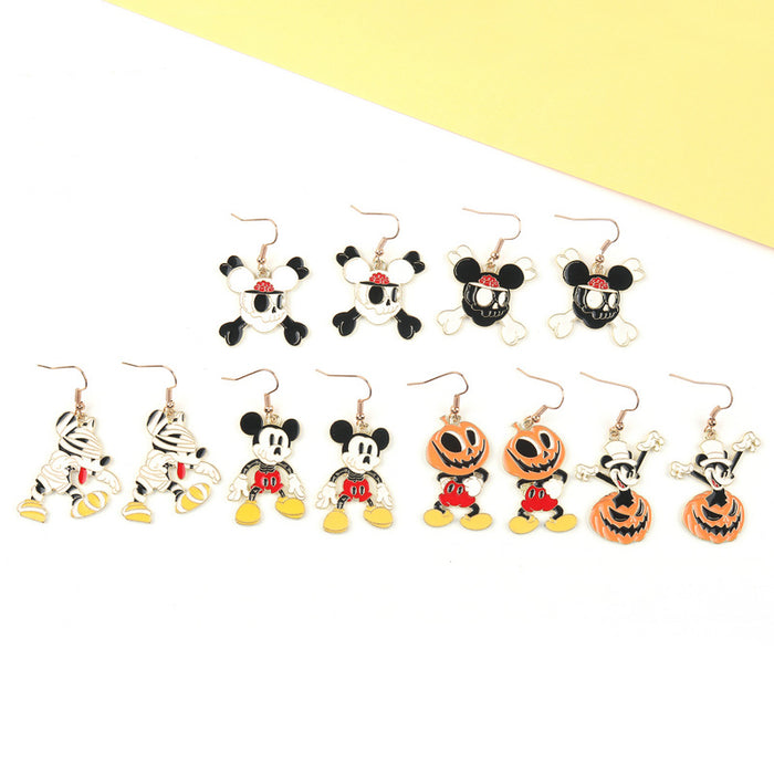 Wholesale 10pcs Halloween Alloy Cartoon Pumpkin Skull Earrings JDC-ES-FuYu004