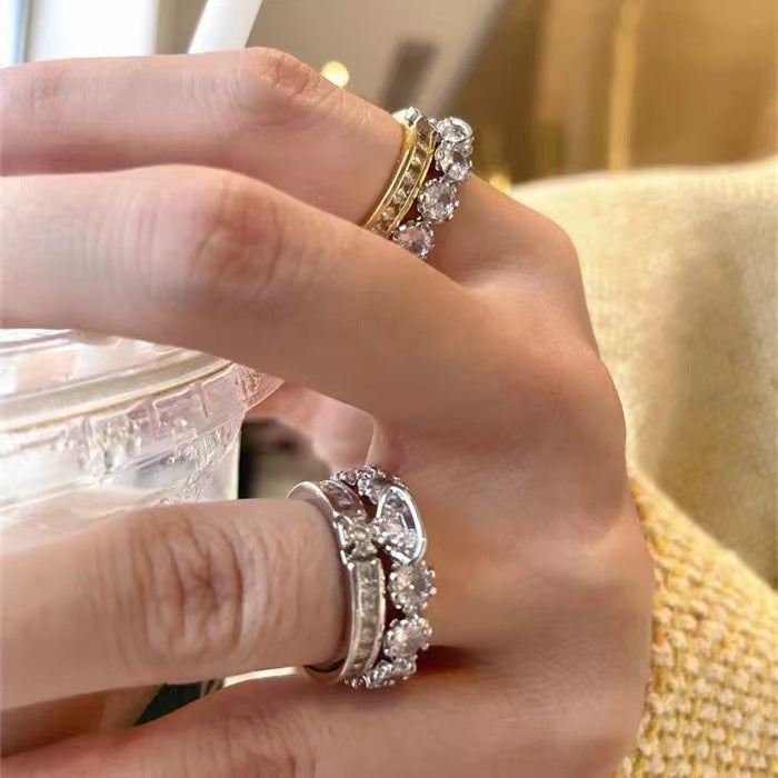 Wholesale Double layered sparkling diamond detachable ring