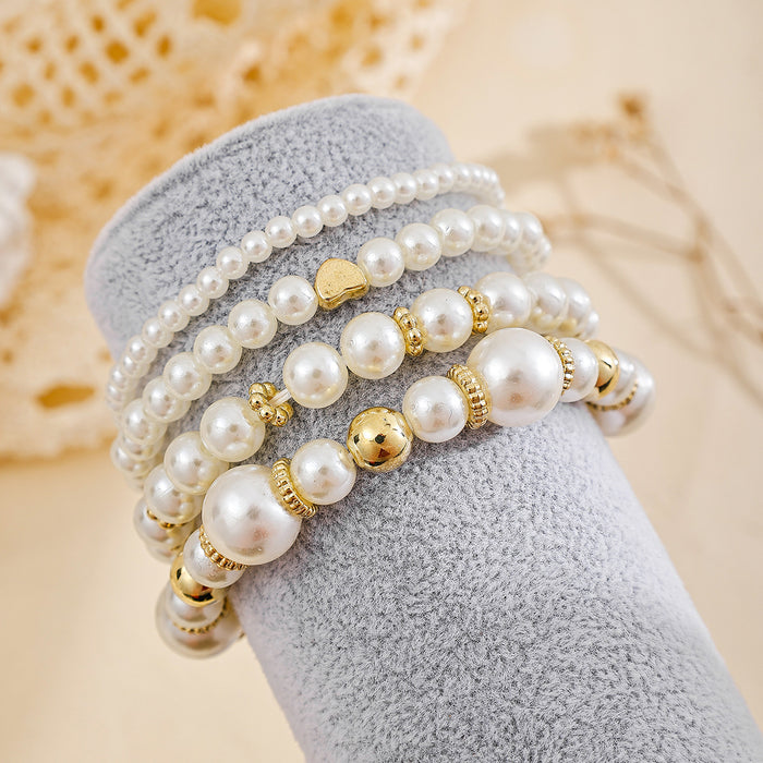 Wholesale Jewelry Fashion Love Pearl Bracelet Alien Pearl Bead Stacked Bracelet Four Piece Set