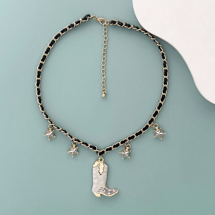 Wholesale Western Denim Style Personalized Alloy Ancient Silver Boots Pendant Necklace