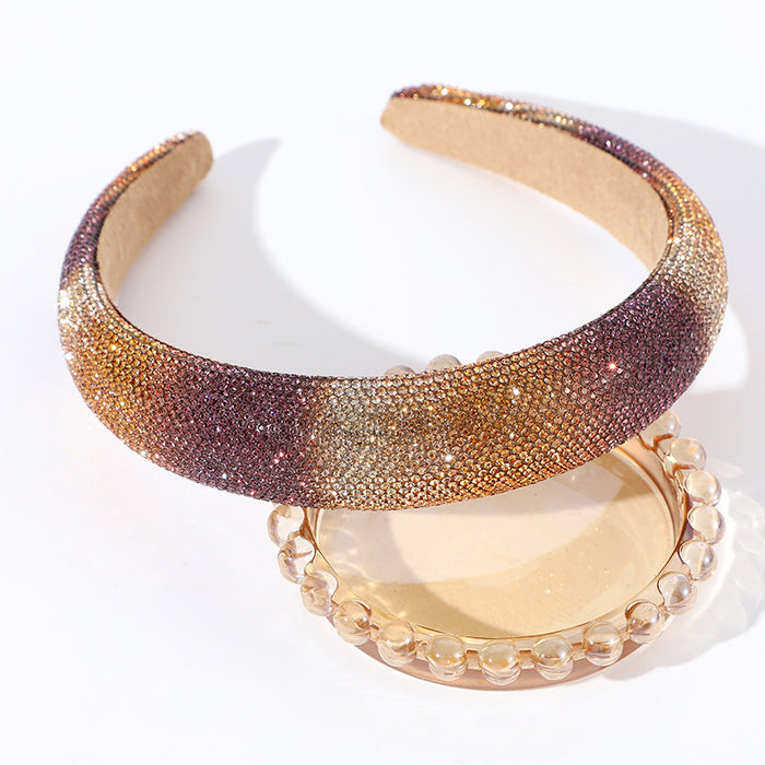 Wholesale Shiny rhinestone gradient sunset afterglow headdress full of diamonds simple high-end full diamond headband headdress for women