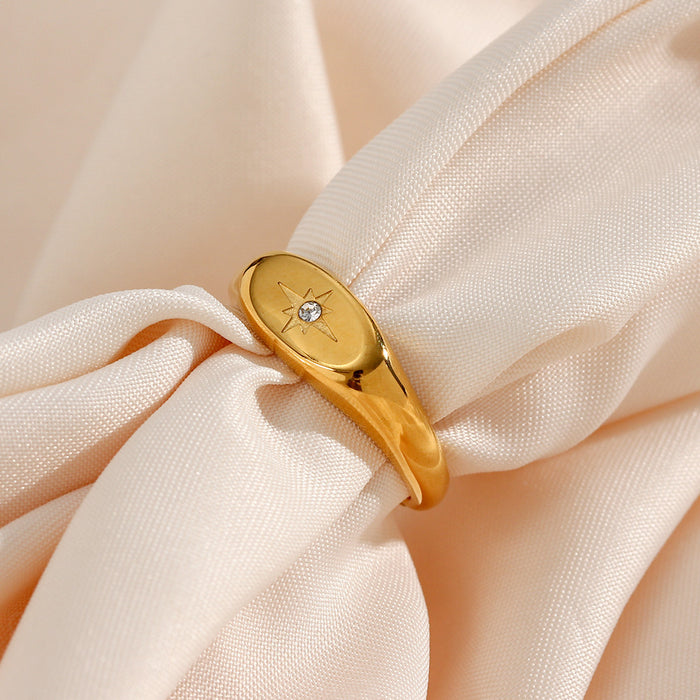 Wholesale Gold-Plated Stainless Steel Oval Four-Pointed Star Ring