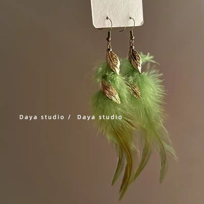 Wholesale Feather fringe earrings with a niche temperament, exotic retro earrings