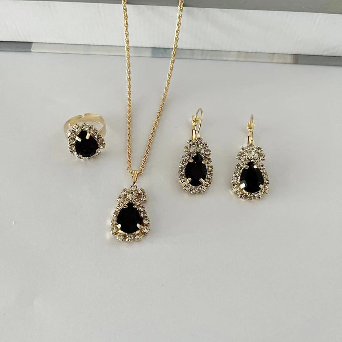 Wholesale Water Drop Love Diamond Set Necklace Earrings Rings Bridal Accessories JDC-NE-AH004