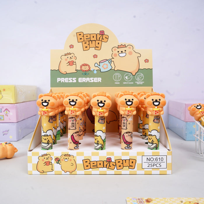 Wholesale Press-type eraser with a cartoon design and built-in crumb collector