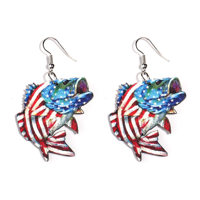 Wholesale American Independence Day Bull Head Unicorn Animal Series Wooden Print Earrings JDC-ES-ZiT004