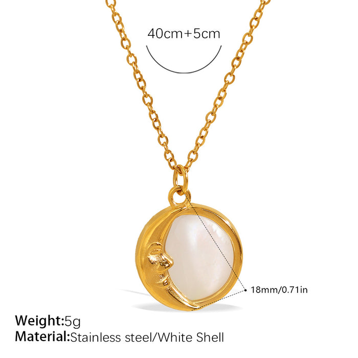 Wholesale Moon White Shell Pendant Necklace Stainless Steel