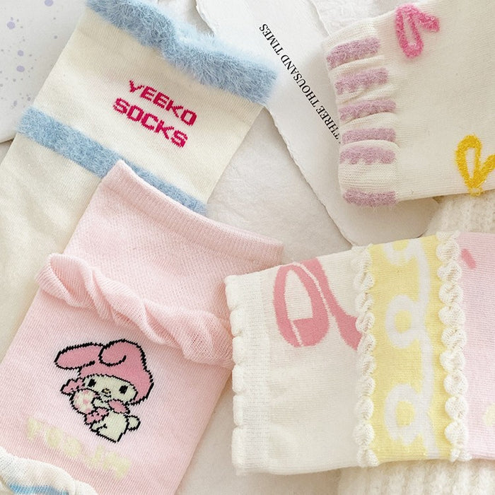 Wholesale Butterfly knot splicing plush socks with cartoon middle tube, cute for students