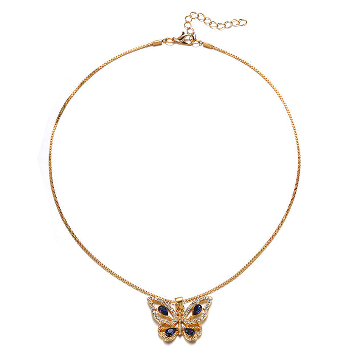 Wholesale Exaggerated alloy diamond inlaid pendant, simple and versatile butterfly necklace