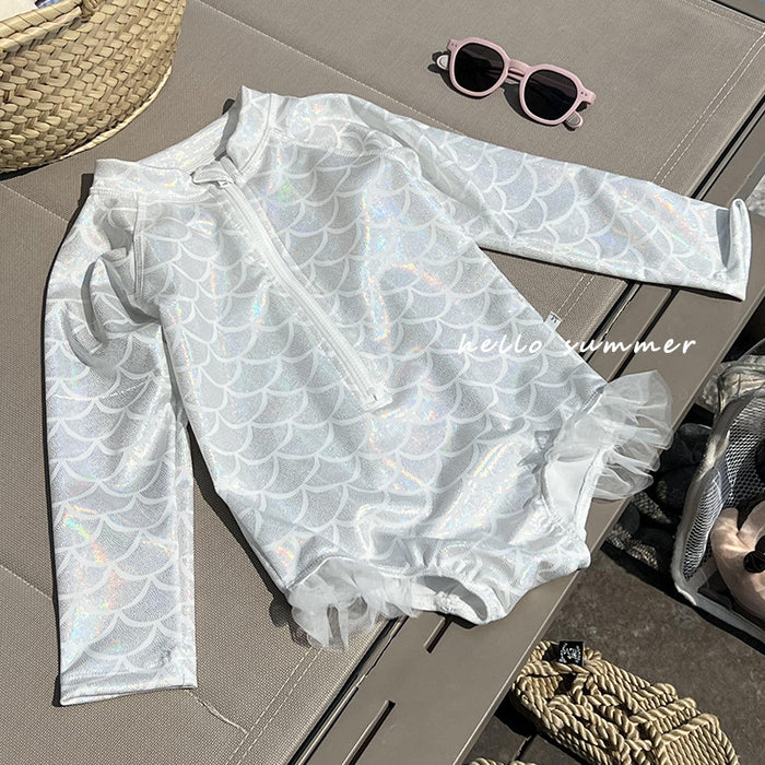Wholesale New children's long sleeved sunscreen one-piece swimsuit