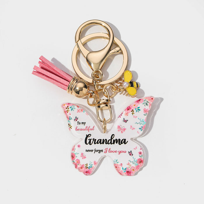 Wholesale Mother's Day Butterfly Shaped Acrylic MOM Pendant Keychain JDC-KC-HuiWen006