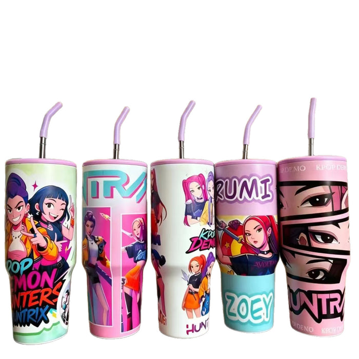 Wholesale Cartoon Straw Cup with Handle 304 Stainless Steel Insulated Tumbler