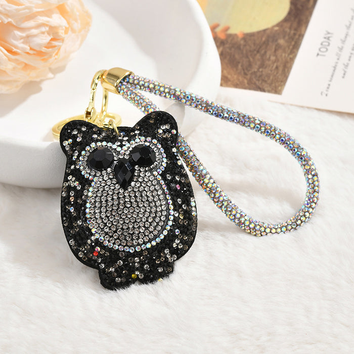 Wholesale Rhinestone-Embellished Velvet Owl Keychain