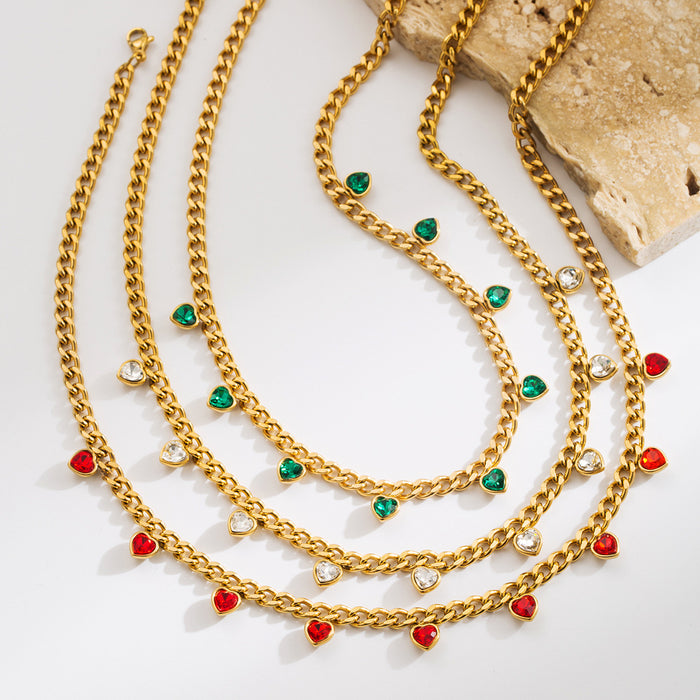 Wholesale Fashion Color Love Rhinestone Pendant Titanium Necklace Stainless Steel Accessories