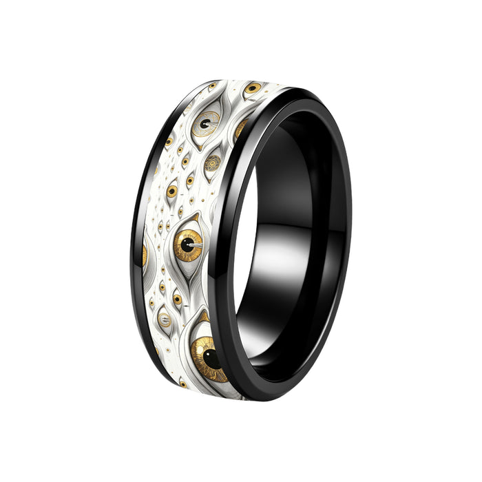Wholesale Stainless Steel All-Seeing Eye Ring Dark Subculture Wide Band Jewelry Accessory