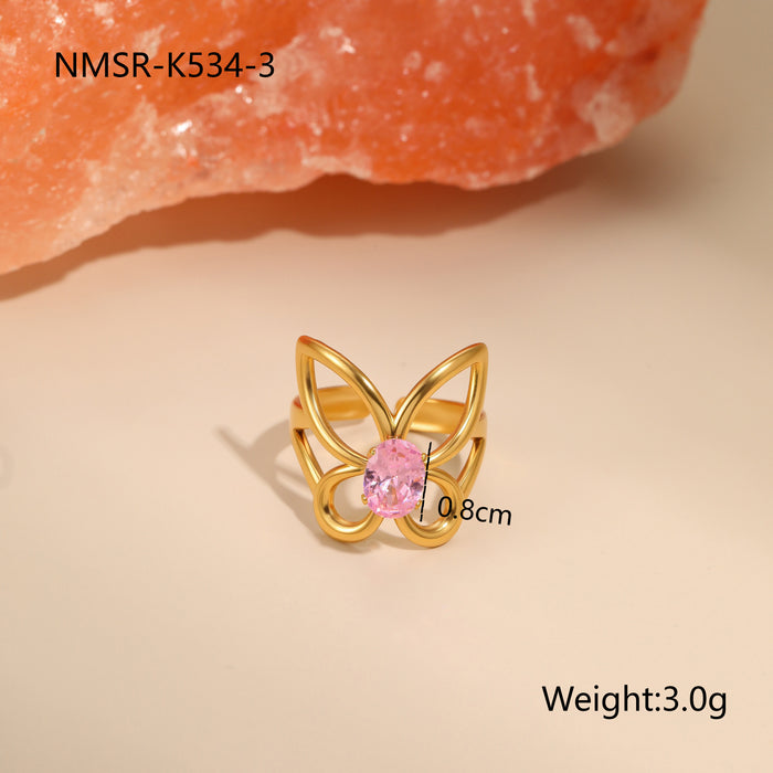 Wholesale Geometric pink zircon stainless steel ring