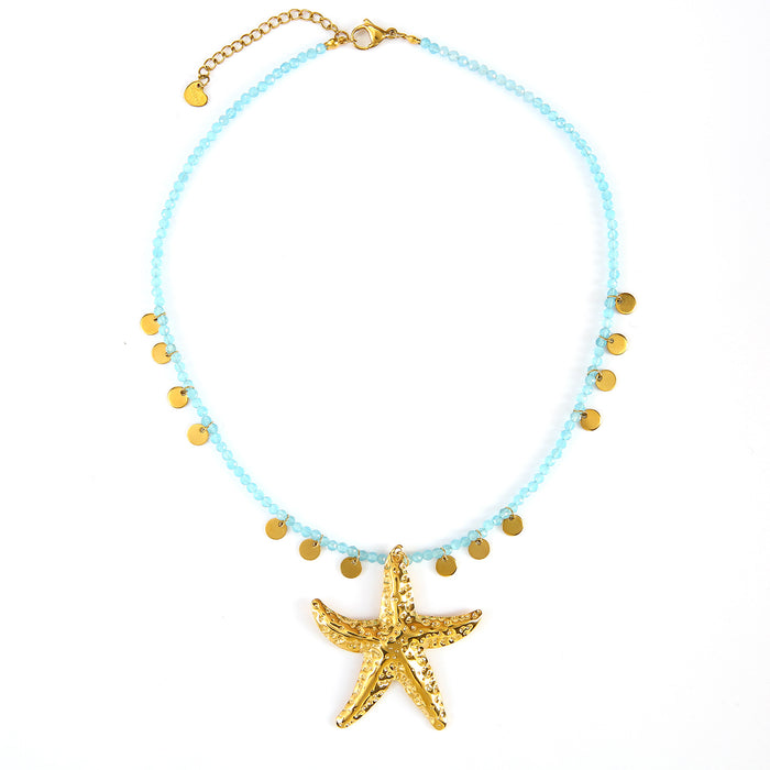 Wholesale New Fashion Stainless Steel Flower Necklace Natural Stone Starfish Accessories Color Preserving Wholesale