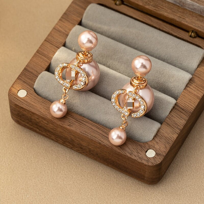 Wholesale Diamond-encrusted pearl earrings