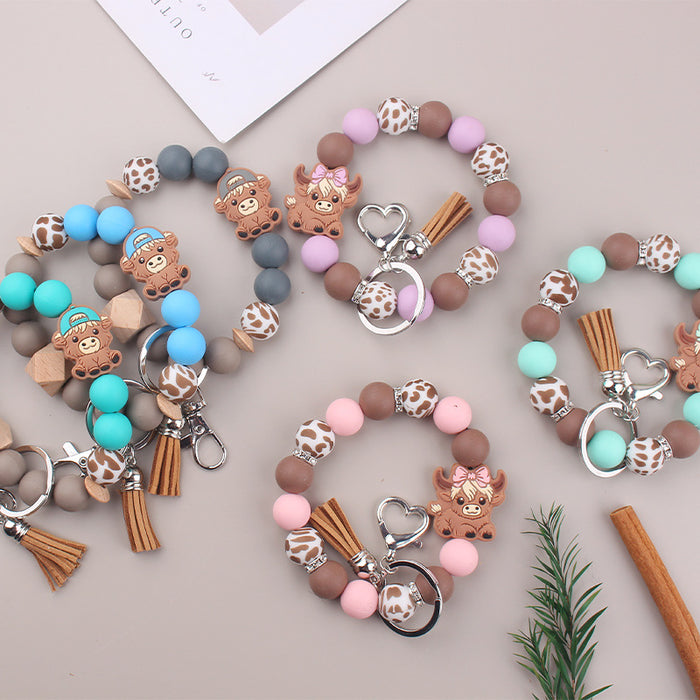 Wholesale Cartoon Cow Consumption Silicone Bracelet Keychain Silicone Handmade Beaded Bracelet