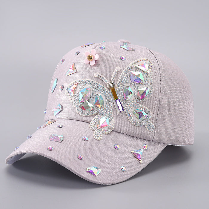 Wholesale Butterfly rhinestone baseball cap with glitter sunshade duckbill cap baseball cap