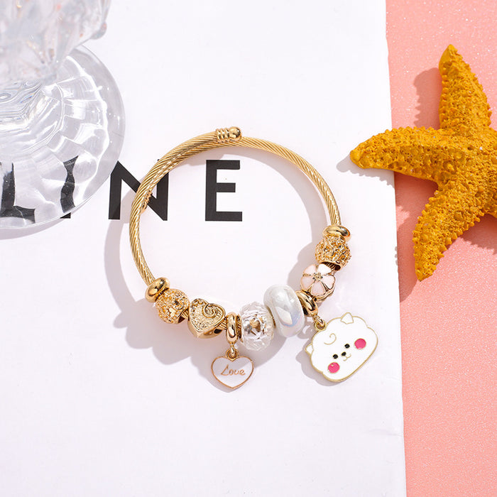 Wholesale Cute Cartoon Heart Stainless Steel Open Bangle for Men and Women