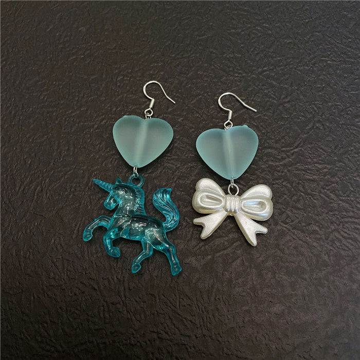 Wholesale Earrings Resin Vintage Frosted Heart Heart Asymmetrical Unicorn JDC-ES-Wenhua015