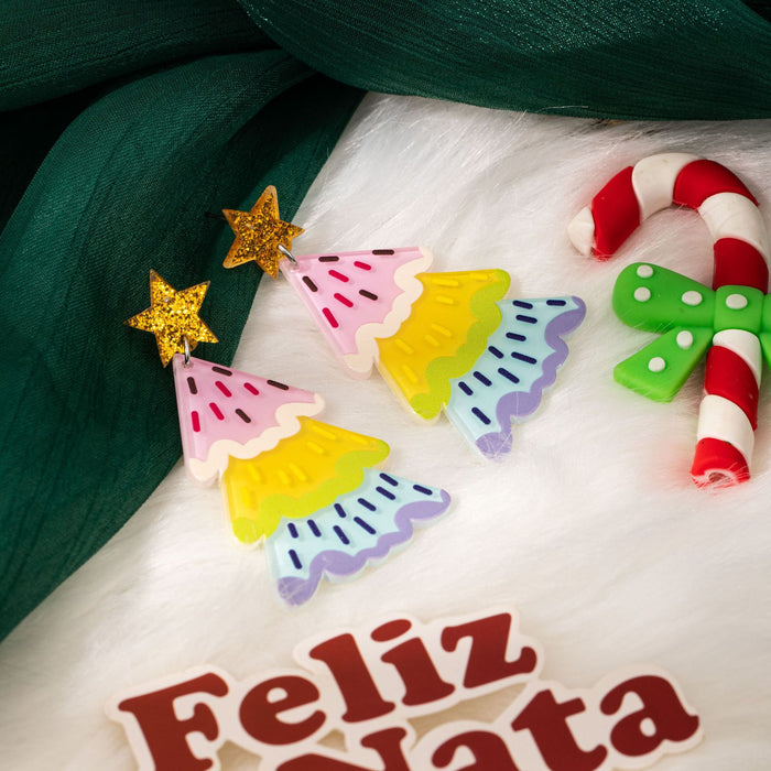 Wholesale Creative Christmas Tree Acrylic Double-Layer Earrings