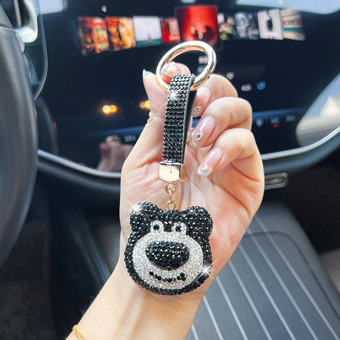 Wholesale Diamond-studded cartoon keychain,  stylish sparkling bear head car pendant,  exquisite bag charm