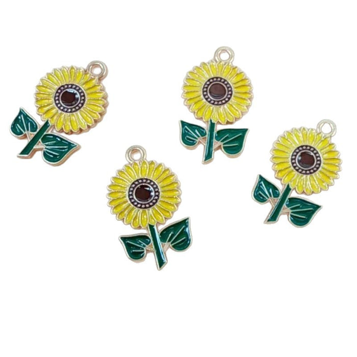 Wholesale 10pcs DIY Alloy Oil Drip Sunflower Bracelet Keychain Pendant