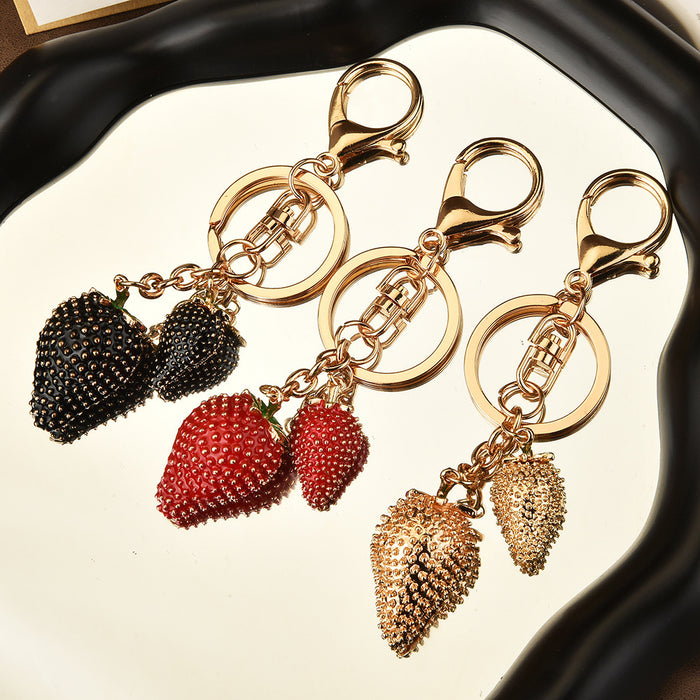 Wholesale strawberry fruit lady cute alloy keychain key bag pendant