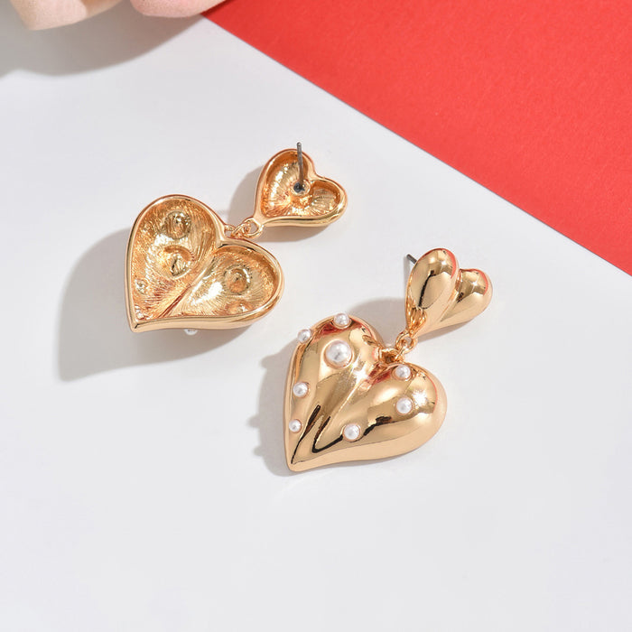 Wholesale Jewelry Love Personality Simplicity Metal Inlaid Pearl Earrings Retro Fashion Temperament