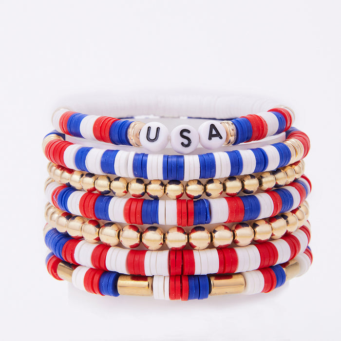 Wholesale Soft ceramic bracelet set, personalized alloy drip oil national flag pendant bracelet