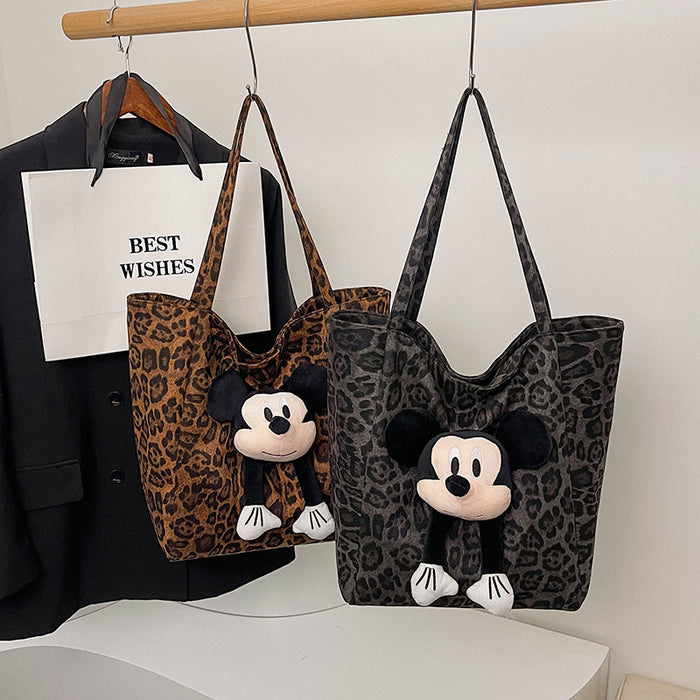 Wholesale Deer skin velvet bag popular leopard print single shoulder casual fashion commuting tote bag