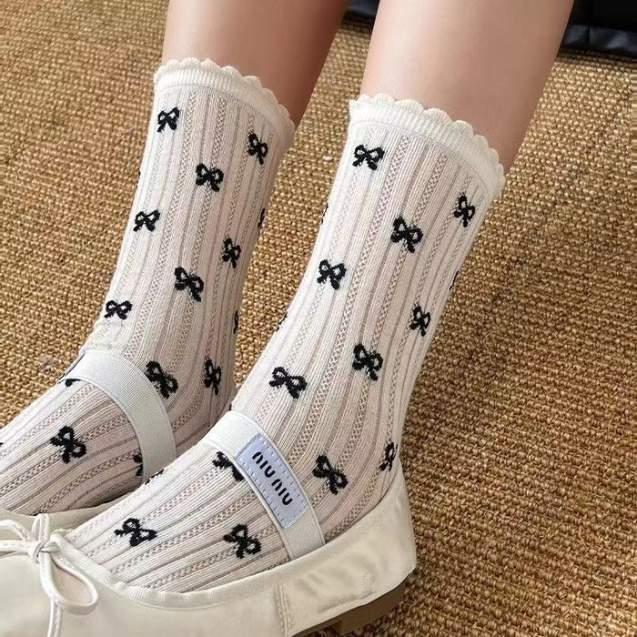 Wholesale Bow thin mesh tube socks, polka dot socks, breathable versatile socks
