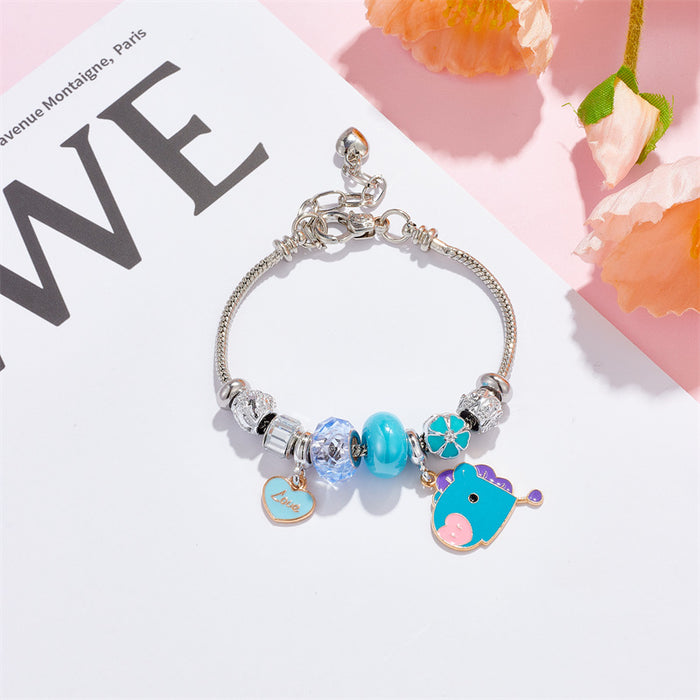 Wholesale stainless steel DIY female student Heart pendant beaded Charms Bracelets