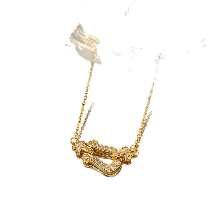 Wholesale Trendy Horseshoe Zircon Necklace Set Copper Inlay Titanium Steel Chain Jewelry MOQ≥2