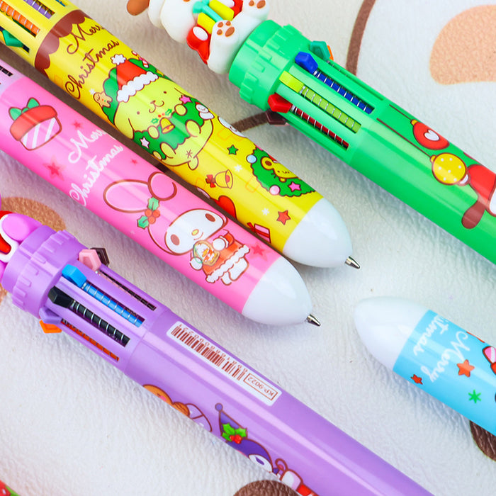 Wholesale Random Christmas series cartoon push ballpoint pen multifunctional student multi-color all-in-one notebook pen colored pen
