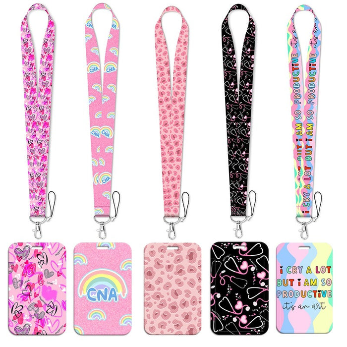 Wholesale Heart-shaped work ID card holder with phone lanyard Keychain and sliding hard case