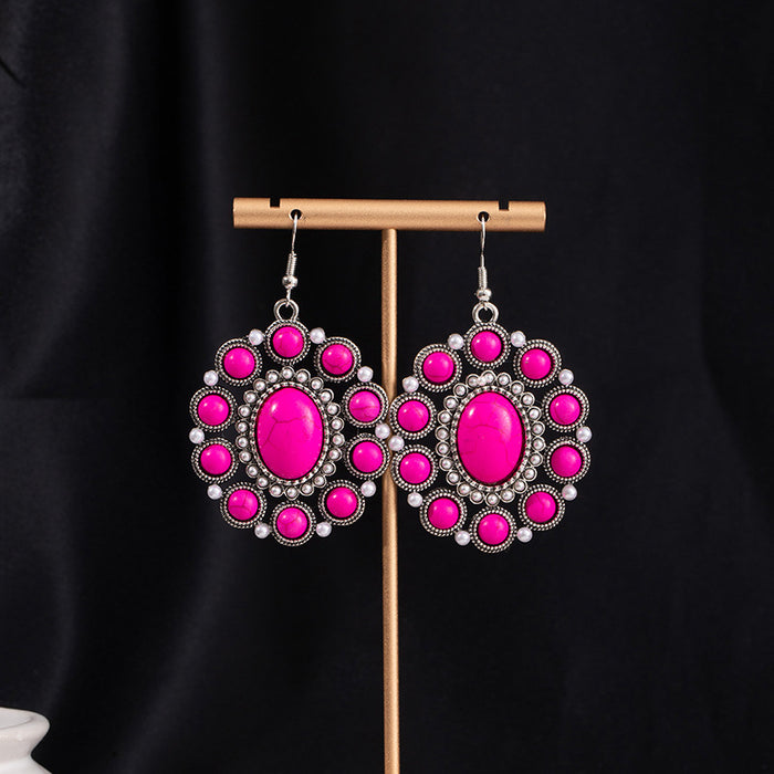 Wholesale Turquoise Flower Pendant Bohemian Ethnic Style Earrings