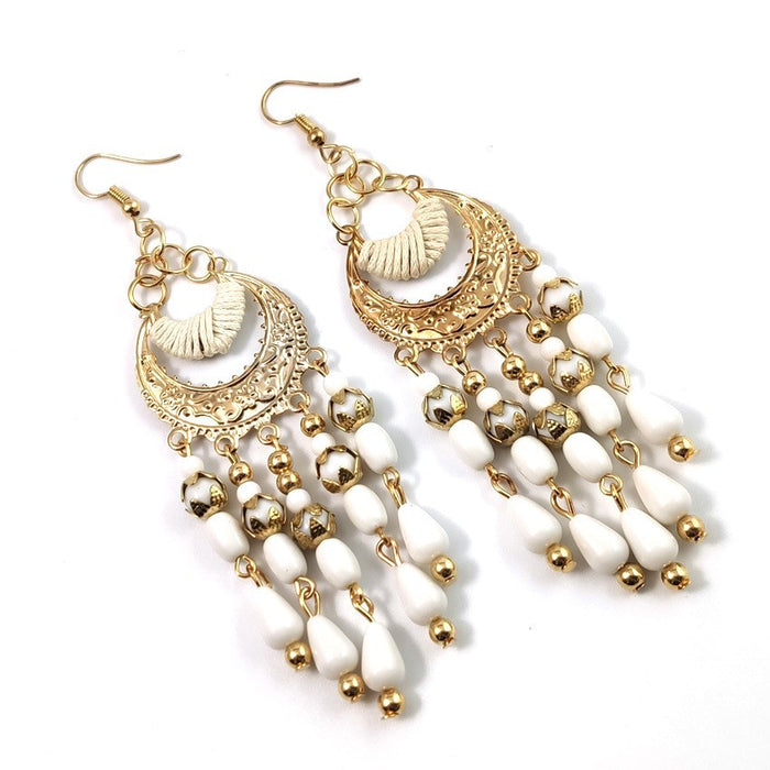 Wholesale Earrings Crescent-shaped Bohemian Water Drop Tassel Long Earrings